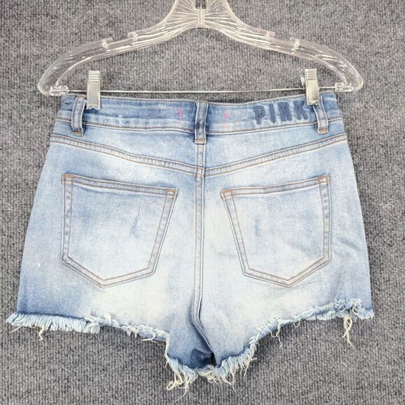 PINK Victorias Secret Jean Shorts Womens Size 6 Blue Denim Distressed Raw Hem - Picture 3 of 11